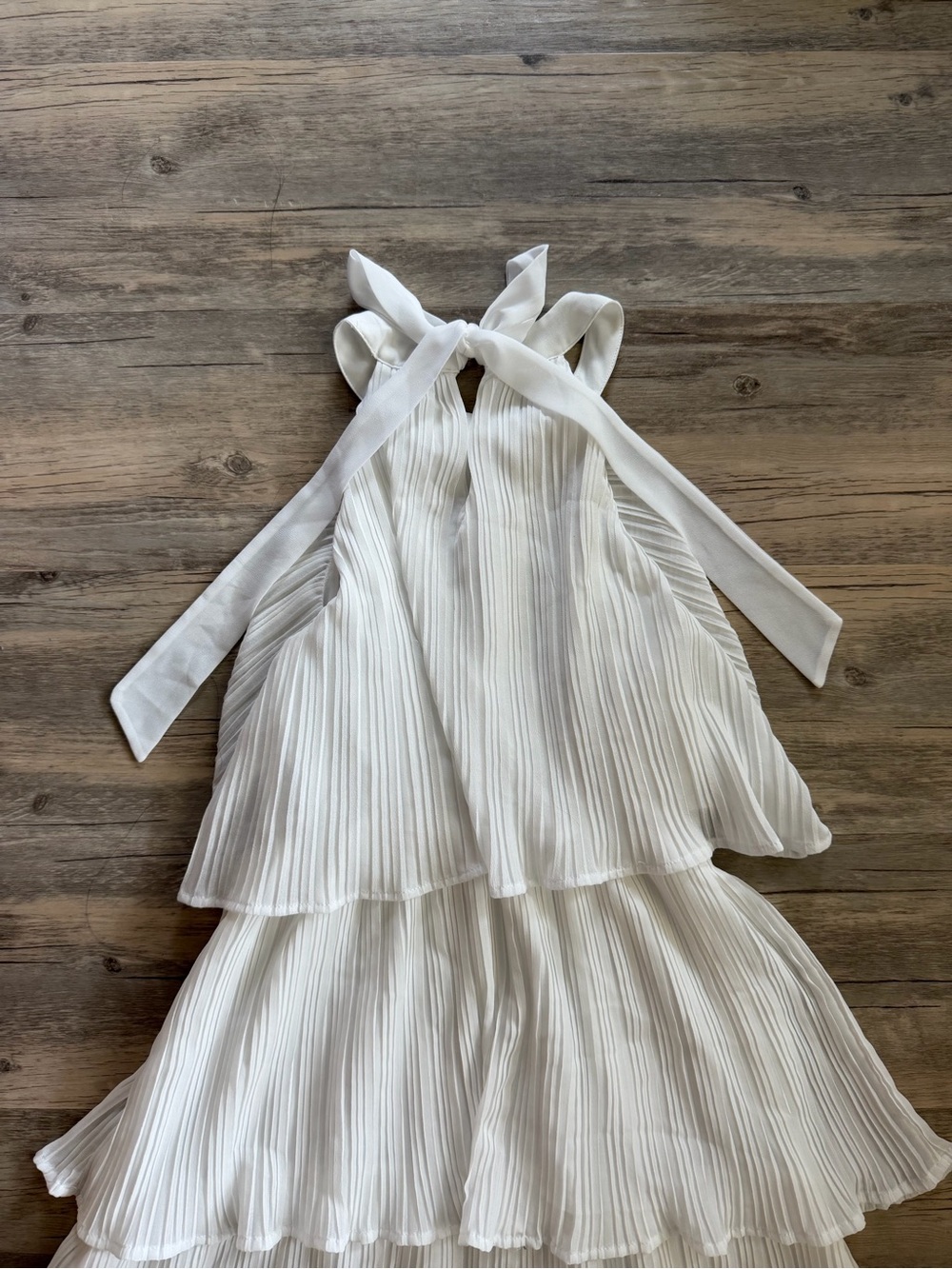 Ruffle Pleated Tiered Layered Chiffon Flowy Swing Long Midi Dress in White - Picture 8 of 15